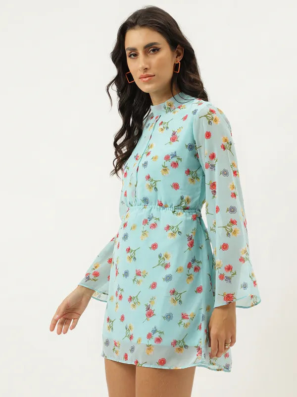 sky blue printed mini dress