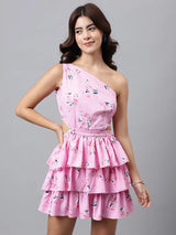 Rose Glow One-Shoulder Floral Dress