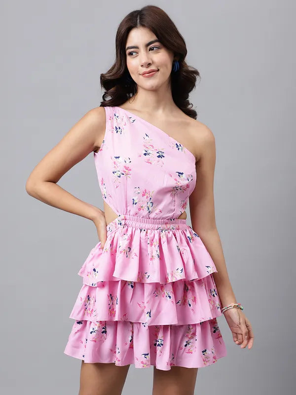 Rose Glow One-Shoulder Floral Dress