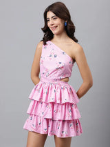 Rose Glow One-Shoulder Floral Dress