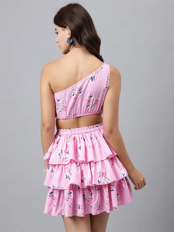 Rose Glow One-Shoulder Floral Dress