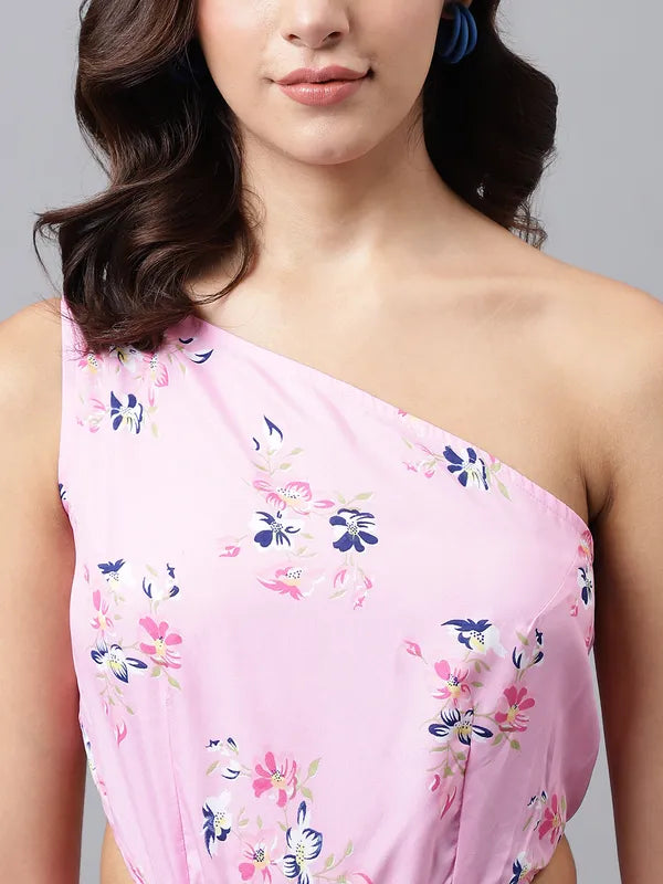 Rose Glow One-Shoulder Floral Dress